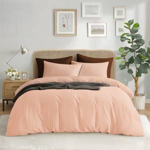 Ensemble de literie King Size en microfibre 100% polyester à rayures unies doux et durable comprend un drap plat drap housse deux hôtels avec oreiller - Product Image 1