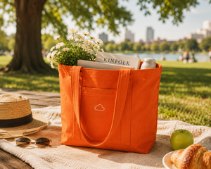 Sac fourre-tout en toile orange avec broderie nuage, design minimaliste, fermeture personnalisée, idéal pour les voyages et le shopping, toutes saisons - Product Image 3