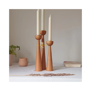 Porte-bougie en bois naturel fait à la main, support de bougie en bois pour la décoration de la maison - Product Image 3
