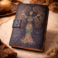 Cuaderno/Diario de Tapa Dura de Cuero Genuino Estilo Vintage New Era, con 100 Hojas de Papel con Borde Rústico, Tema Madre Tierra