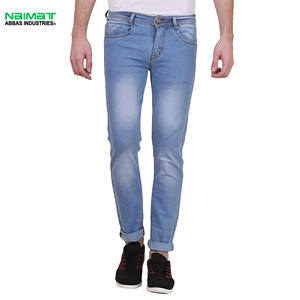 Pantalones Vaqueros de Mezclilla para Hombre, Corte Slim Fit, Color Azul Claro, Estilo Clásico de Cinco Bolsillos, Elásticos, de Algodón, Casuales y a la Moda - Product Image 1