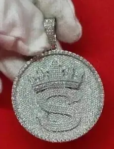 Pendentif pour homme personnalisé avec lettre en moissanite véritable de 3 carats, coupe ronde, plaqué or blanc 14 carats - Product Image 6