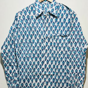 Camisa de Manga Larga de Algodón 100% Azul Cielo de la Mejor Calidad para Hombre, Estampada a Mano con Diseño Floral, Edición Artesanal Real, Camisa Casual - Product Image 1