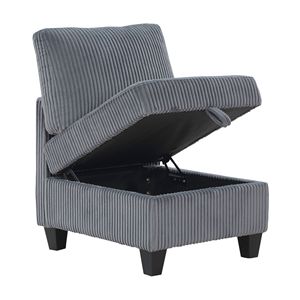 Modern Modular Armless <b>Chair</b> for Living Room Dark Gray <b>with</b> <b>Storage</b> Corduroy Fabric Upholstery 1pc - Product Image 3