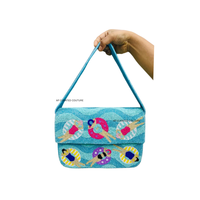Bolso de Hombro de Lona con Cuentas, Estilo Bohemio, con Diseño Floral Bordado, Hecho a Mano, con una Sola Correa, Tema Veraniego para Mujer
