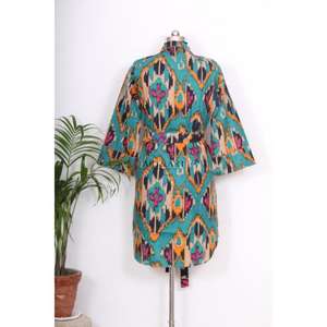 เสื้อคลุมกิโมโนสไตล์โบฮีเมียนสำหรับผู้หญิงอินเดีย ความยาวปานกลาง ผ้าฝ้ายอย่างดี ใช้เป็นชุดนอนได้ มีสายผูกตกแต่งกระดุม ดีไซน์หวานๆ ทรงหลวม - Product Image 6