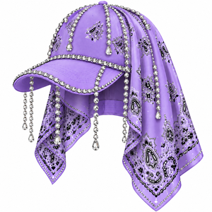 Gorra de Béisbol para Niñas con Pañuelo Brillante, Adornada con Cristales de Imitación y Diseño Paisley, con Largos Paños de Satén para Fiestas - Product Image 2
