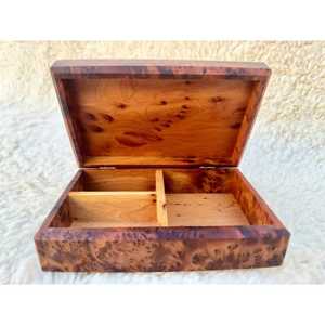 Handcrafted Natural Burl Wood Jewelry <b>Storage</b> Box Compartment Wooden Keepsake Organizer <b>Chest</b> Rectangular Hinged Lid Case - Product Image 1