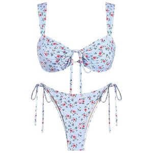 Conjunto de Bikini de Dos Piezas para Mujer, Talla Grande, Hombros Descubiertos, Top Bandeau Elástico de Spandex/Poliéster, Braguita con Lazos Laterales, Ropa de Playa - Product Image 6