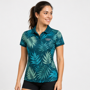 Custom Teal <b>Tropical</b> Palm Leaf <b>Womens</b> Polo <b>Shirt</b> Quick Dry Breathable Short Sleeve Performance Golf Resort Team Uniform WPS-0753 - Product Image 3