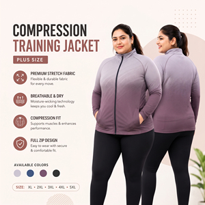 Plus Size Women's <b>Compression</b> Training Jacket Full Zip Spandex Polyester Sports Top Women Stand Collar Yoga Base Layer Jacket - Product Image 1