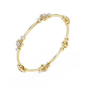 FLORAL BROOCH LAB GROWN DIAMOND STIFF KADA BRACELET <b>SET</b> IN 18KT YELLOW <b>GOLD</b> WEDDING ENGAGEMENT GLAM EVENT DAILY USE FOR WOMEN - Product Image 2