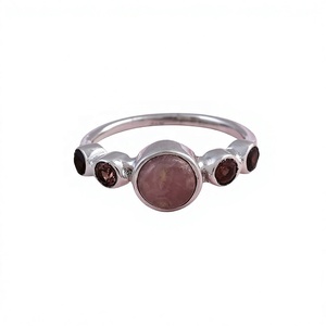 Anillo de Plata de Ley 925 con Rodocrosita y Granate Naturales, Hecho a Mano, con Piedras Preciosas, Joyería al por Mayor - Product Image 1
