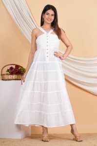 Vestido Maxi de Algodón Liso sin Cuello con Botones, Estilo Bohemio de Verano, Atuendo Formal Elegante para Mujer, Ligero y Cómodo 2 - Product Image 5