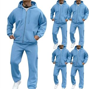 Ensemble de survêtement pour homme à capuche zippé, très demandé, sweat-shirt et pantalon de jogging à fermeture éclair intégrale, coupe décontractée, couleur unie, 100% coton molletonné - Product Image 4