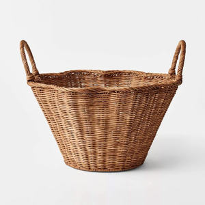 Panier à fruits vintage en rotin, petit panier festonné avec poignée, fait main, pour le rangement des légumes et des fruits dans la cuisine - Product Image 6