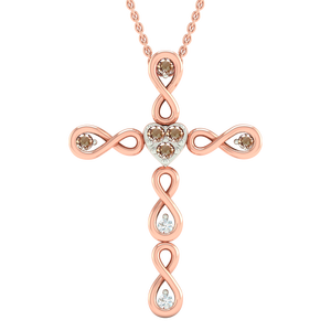 925 Sterling Silver Rose <b>Gold</b> Plated <b>Infinity</b> Cross Pendant <b>Necklace</b> with Heart Detail & Cubic Zirconia | Religious Jewelry - Product Image 1