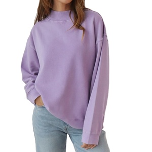 เสื้อสเวตเชิ้ตคอตั้งทรงโอเวอร์ไซส์สำหรับผู้หญิง สีม่วงล้วน ผ้าฝ้ายถัก 100% แขนยาวทรงหลวม สวมใส่ในฤดูใบไม้ร่วง - Product Image 1