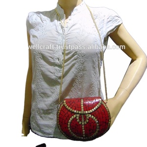 Multi hecho a mano metal mosaico piedra monedero embrague sling Bags - Product Image 2