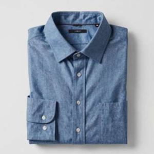 Chemise décontractée pour homme à manches longues, aspect denim, en coton, boutonnée, pour le travail, bleu uni, en chambray léger, vente en gros - Product Image 2