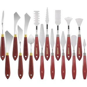 Set di 16 Spatole in Acciaio Inossidabile con Manico in Legno per Miscelazione e Pittura a Olio - Product Image 1
