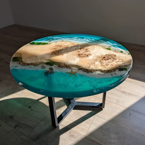 โต๊ะกาแฟทรงกลมขอบไม้ธรรมชาติ ลายคลื่น ทำจากเรซิ่น ทาสีด้วยมือ เป็นมิตรต่อสิ่งแวดล้อม ยี่ห้อ TIMELESS CRAFT พร้อมสีตามสั่ง - Product Image 1