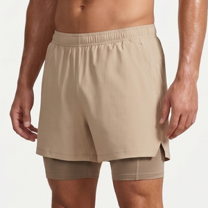 Elastic Waist Double <b>Layer</b> Shorts Men Workout Wear Compression 2 in 1 Shorts Polyester Cotton Sportswear Running Dual Shorts - Product Image 4