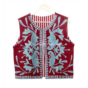 Chaqueta acolchada sin mangas de algodón para mujer, diseño étnico, bordada, corta, ecológica, de secado rápido, para exteriores, con logo frontal. - Product Image 4