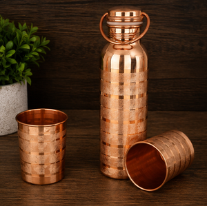 Juego de Vasos y Recipientes de Cobre Puro a Rayas y Cuadros, Diseño Artesanal Tradicional, Portátil para Viajes - Product Image 6