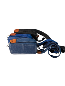 Denim Crossbody Bag With <b>Adjustable</b> <b>Strap</b> And Zipper Closure In Blue And Black Colors - Product Image 3