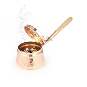 Hammered Copper <b>Bakhoor</b> Burner Portable Arabic <b>Oud</b> Incense Holder Pot With Long Wooden Handle & Detachable Lid For Home Decor - Product Image 4