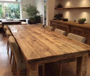 Mesa de comedor y barra de altura ajustable con manivela, de madera maciza de acacia industrial con acabado en nogal y borde natural, estilo rústico. - Product Image 3