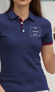Custom Navy Blue Polyester Solid Polo Shirt Adult Short Sleeve Embroidered Logo Contrast Trim Classic Turndown Promotional - Product Image 6