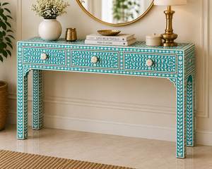 Luxury Entryway Bone Inlay <b>Console</b> <b>Table</b> With Handmade Detailing And Modern Furniture Design - Product Image 6