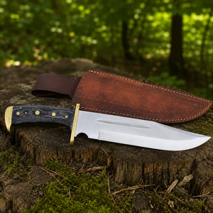 Couteau Bowie Rambo en acier Damas de qualité supérieure, fait main, avec garde en laiton, manche en bois et cor, étui en cuir, couteau Bowie d'extérieur - Product Image 2