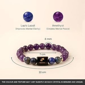 Bracelet en cristal premium du zodiaque Aquarius avec perles d'améthyste, étiquette en cuivre gravée d'un symbole sanskrit - Cadeau souvenir - Product Image 3