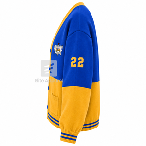 เสื้อสเวตเตอร์วาร์ซิตี้แบบมีรูระบายอากาศของชมรมซิกมาแกมมาโร พร้อมโลโก้ปักด้านหน้า สีน้ำเงินทอง แขนยาวเต็มตัว สำหรับผู้หญิง - Product Image 4