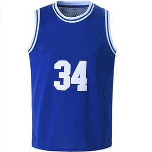 Maillot de basket-ball bleu sans manches, numéro 34, en maille sublimée respirante, vêtement unisexe pour adulte, coupe régulière, col rond - Product Image 3