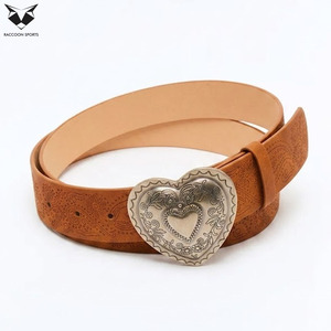 Cinturones de Cuero Vintage Color Bronceado para Mujer, con Patrón Floral en Relieve, Hebilla de Corazón Metálica, Cinturón de Cintura, Accesorio de Moda Sexy para Damas - Product Image 2