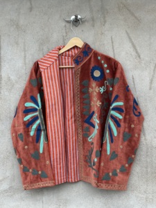 Handmade <b>Velvet</b> Embroidery Reversible Eco-Friendly High Quality Bomber <b>Jacket</b> Full Sleeve Floral Pattern Bohemian Cotton Artisan - Product Image 2