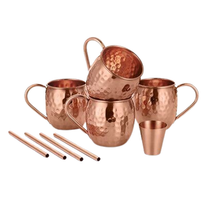 Vente en gros de tasses à Moscow Mule en cuivre massif martelé à la main avec poignée en laiton, vaisselle de bar vintage, ensemble de tasses à bière - Product Image 2