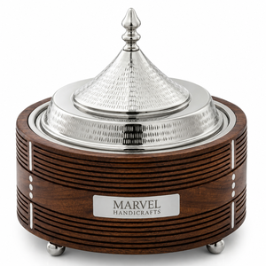 Plat de service de luxe en acier inoxydable isolé avec finition bois, fait main, pour maintenir les aliments au chaud, vaisselle de cuisine haut de gamme - Product Image 1
