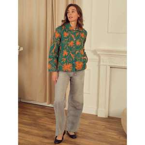 Veste courte pour femme, style bohème chic, broderie florale orange, veste Suzani verte personnalisée, vêtement ethnique décontracté pour femmes - Product Image 5