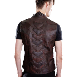 Chaleco de Motociclista de Cuero Marrón para Hombre, de Secado Rápido, Impermeable, con Espacio Oculto para Portación de Objetos - Product Image 1