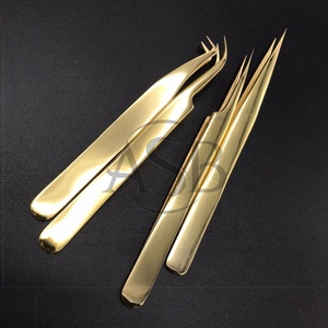 Pince à épiler d'extension de cils individuelle en acier inoxydable durable plaqué or 24 carats de marque privée pointe de volume pointue pour l'utilisation des sourcils - Product Image 5