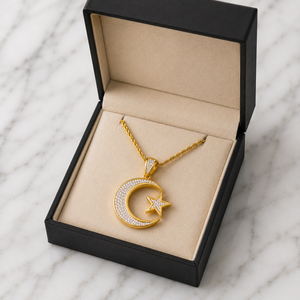 Colgantes Religiosos Personalizados de Plata 925 Chapados en Oro con Diamantes Naturales, Estilo Hip Hop Islámico Musulmán con Luna y Estrella de Alá - Product Image 5