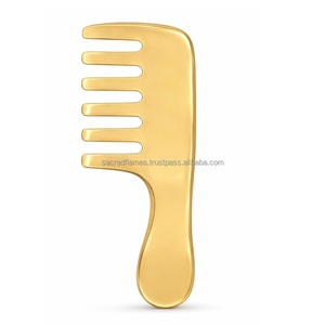Peigne à cheveux artisanal en laiton massif avec poignée, à dents larges, masseur de cuir chevelu, en métal doré, démêlant, Gua Sha, vente en gros - Product Image 3