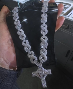 Men's Rhodium Plated 925 Silver Moissanite <b>Cross</b> Pendant <b>Chain</b> Hiphop Necklace With Round Cut Stone Everyday Wear - Product Image 1