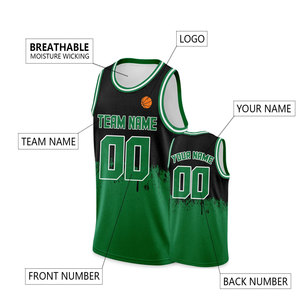 Custom Basketball Jersey Black Green Personalized Printed Team Name Number Hip Hop Sports Shirt Men Front Breathable - Product Image 2