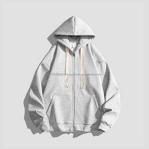 Sweat à capuche zippé blanc premium pour homme, 330 g, matière douce et chaude, style streetwear, imprimé brodé, teint en pièce, lavé - Product Image 1